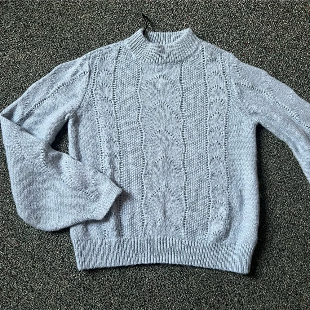 H&M Baby Blue Pastel Mockneck Baggy Sleeve Hole Knit Acrylic Mohair Wool Sweater